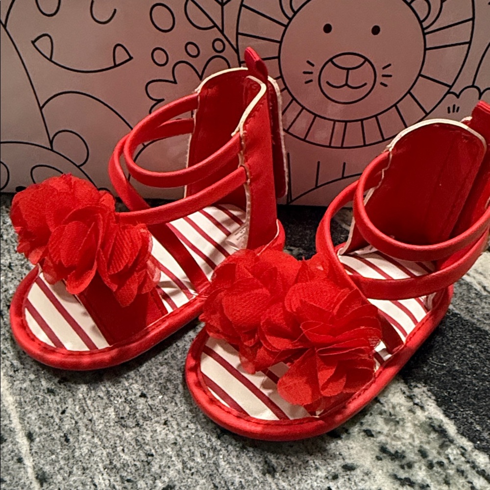 Vibrant Red Kids Sandals with Floral Design